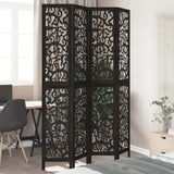 vidaXL Room Divider 4 Panels Black Solid Wood Paulownia