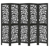 vidaXL Room Divider 5 Panels Black Solid Wood Paulownia