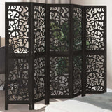 vidaXL Room Divider 5 Panels Black Solid Wood Paulownia