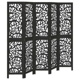 vidaXL Room Divider 5 Panels Black Solid Wood Paulownia