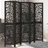 vidaXL Room Divider 5 Panels Black Solid Wood Paulownia