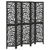 vidaXL Room Divider 5 Panels Black Solid Wood Paulownia