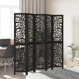 vidaXL Room Divider 5 Panels Black Solid Wood Paulownia