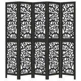 vidaXL Room Divider 5 Panels Black Solid Wood Paulownia