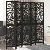 vidaXL Room Divider 5 Panels Black Solid Wood Paulownia