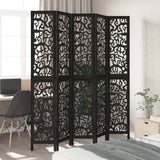 vidaXL Room Divider 5 Panels Black Solid Wood Paulownia