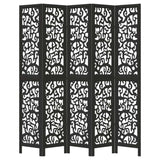 vidaXL Room Divider 5 Panels Black Solid Wood Paulownia