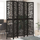 vidaXL Room Divider 5 Panels Black Solid Wood Paulownia