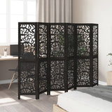 vidaXL Room Divider 6 Panels Black Solid Wood Paulownia