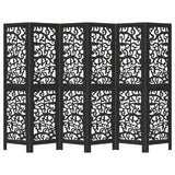 vidaXL Room Divider 6 Panels Black Solid Wood Paulownia