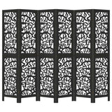 vidaXL Room Divider 6 Panels Black Solid Wood Paulownia