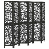 vidaXL Room Divider 6 Panels Black Solid Wood Paulownia