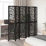 vidaXL Room Divider 6 Panels Black Solid Wood Paulownia