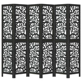 vidaXL Room Divider 6 Panels Black Solid Wood Paulownia