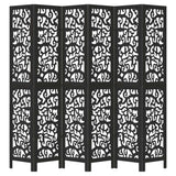 vidaXL Room Divider 6 Panels Black Solid Wood Paulownia