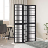 vidaXL Room Divider 3 Panels Black Solid Wood Paulownia