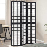 vidaXL Room Divider 3 Panels Black Solid Wood Paulownia