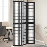 vidaXL Room Divider 3 Panels Black Solid Wood Paulownia