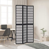 vidaXL Room Divider 3 Panels Black Solid Wood Paulownia