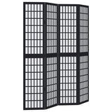 vidaXL Room Divider 4 Panels Black Solid Wood Paulownia