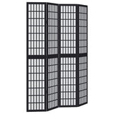 vidaXL Room Divider 4 Panels Black Solid Wood Paulownia