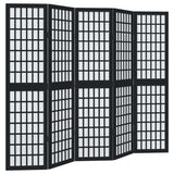 vidaXL Room Divider 5 Panels Black Solid Wood Paulownia