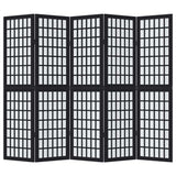 vidaXL Room Divider 5 Panels Black Solid Wood Paulownia