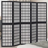 vidaXL Room Divider 5 Panels Black Solid Wood Paulownia