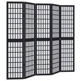 vidaXL Room Divider 5 Panels Black Solid Wood Paulownia