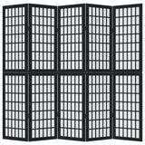 vidaXL Room Divider 5 Panels Black Solid Wood Paulownia