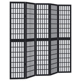 vidaXL Room Divider 5 Panels Black Solid Wood Paulownia