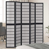 vidaXL Room Divider 5 Panels Black Solid Wood Paulownia