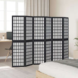 vidaXL Room Divider 6 Panels Black Solid Wood Paulownia