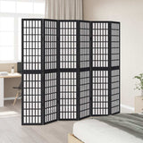 vidaXL Room Divider 6 Panels Black Solid Wood Paulownia