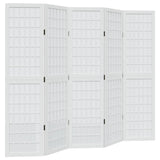 vidaXL Room Divider 5 Panels White Solid Wood Paulownia