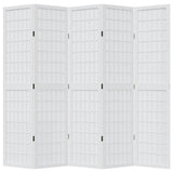 vidaXL Room Divider 5 Panels White Solid Wood Paulownia