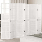 vidaXL Room Divider 6 Panels White Solid Wood Paulownia