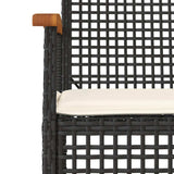 vidaXL 3 Piece Bistro Set with Cushions Black Poly Rattan Acacia Wood