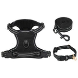 vidaXL Dog Harness with Lead & Collar Adjustable Black XL