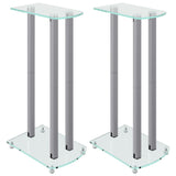 vidaXL Speaker Stands 2 pcs Silver Tempered Glass 3 Pillars Design