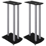 vidaXL Speaker Stands 2pcs Black&Silver Tempered Glass 3 Pillars Design