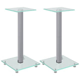 vidaXL Speaker Stands 2 pcs Silver Tempered Glass 1 Pillar Design