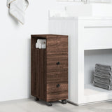 vidaXL Narrow Bathroom Cabinet with Wheels Brown Oak Engineered Wood