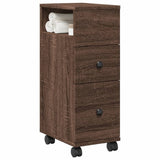 vidaXL Narrow Bathroom Cabinet with Wheels Brown Oak Engineered Wood