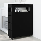 vidaXL Narrow Bathroom Cabinet with Wheels Black Engineered Wood