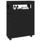 vidaXL Narrow Bathroom Cabinet with Wheels Black Engineered Wood