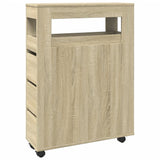 vidaXL Narrow Bathroom Cabinet with Wheels Sonoma Oak Engineered Wood