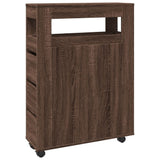 vidaXL Narrow Bathroom Cabinet with Wheels Brown Oak Engineered Wood