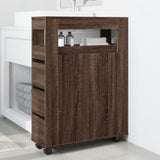 vidaXL Narrow Bathroom Cabinet with Wheels Brown Oak Engineered Wood