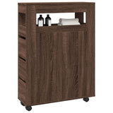 vidaXL Narrow Bathroom Cabinet with Wheels Brown Oak Engineered Wood